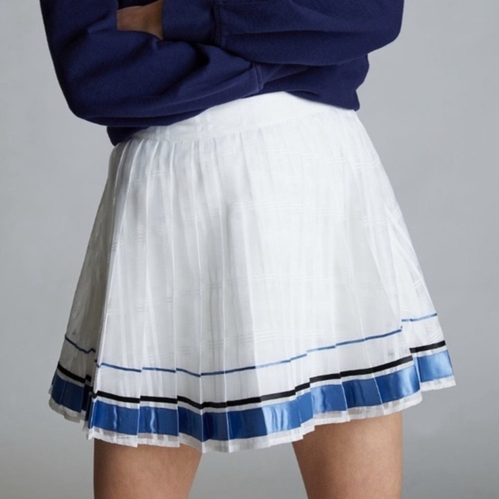 NEW Anthropologie Lynden Pleated Tennis Skirt Mare Mare White Blue Women's Small